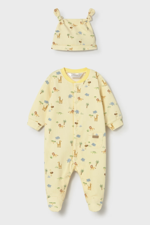 Mayoral Animal Print Onesie/Sleepsuit & Hat Style 1718 - Sunny